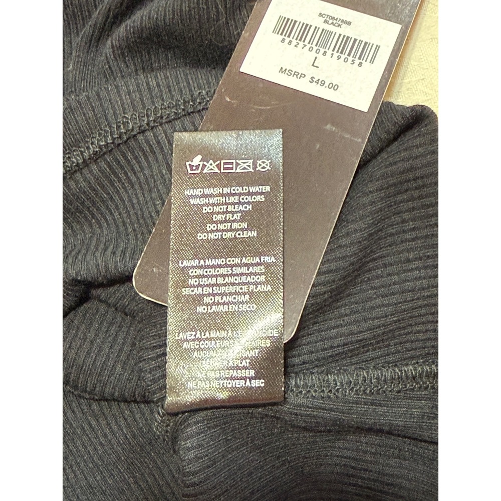 Bebe Rosette Ribbed Top Women Large Black Short Sleeve V-Neck‎ Cutout Front Goth - Picture 6 of 9